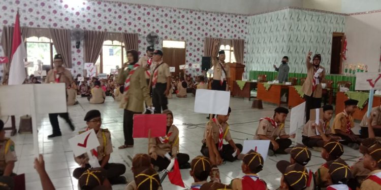 Antisipasi Hujan, Kwarran Wedarijaksa Gelar Pesta Siaga Di Gedung PGRI Setempat