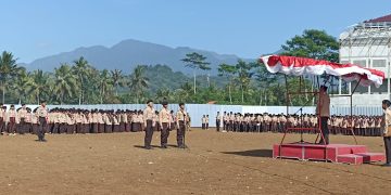 Pembacaan Pancasila, UUD dan Dasa Darma Pramuka Saat Upacara HUT Pramuka ke-62 di Tasikmalaya